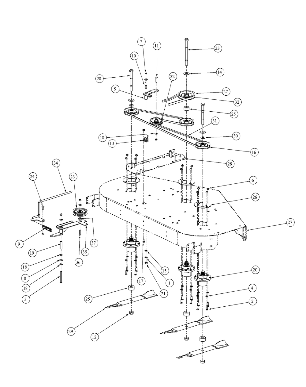 Fabricated Deck Spindle Assembly Diagram and Parts List for M60-KW LC-53AB5GFX750-29HP Cub Cadet Lawn Tractor